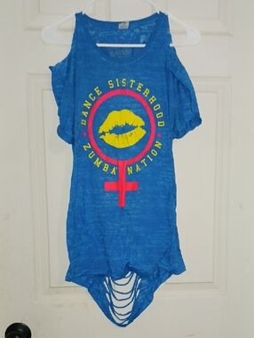 Blue Zumba Nation Dance Sisterhood Graphic Tank